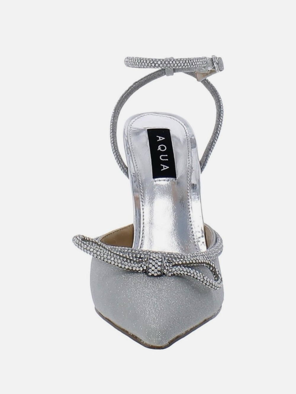 Aqua Silver Crystal Bow Pointed-Toe Ankle-Strap Stiletto Pump - Picture 3 of 9